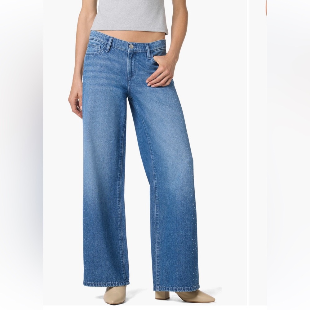 Awesome Joe’s Crystal Embellished Low Ride Wide-Leg Jeans in Crystal Indigo 28
